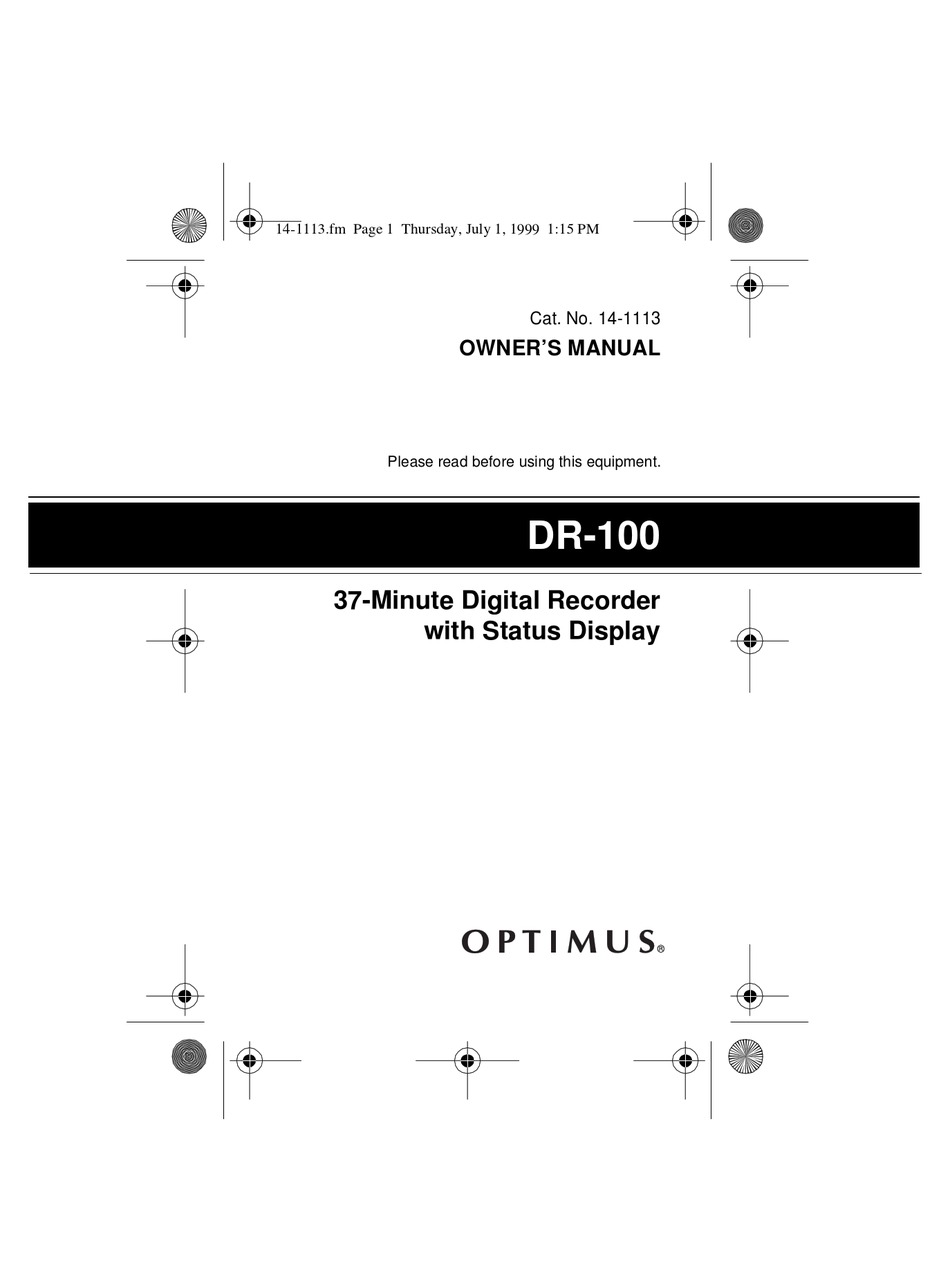 OPTIMUS DR100 OWNER'S MANUAL Pdf Download ManualsLib