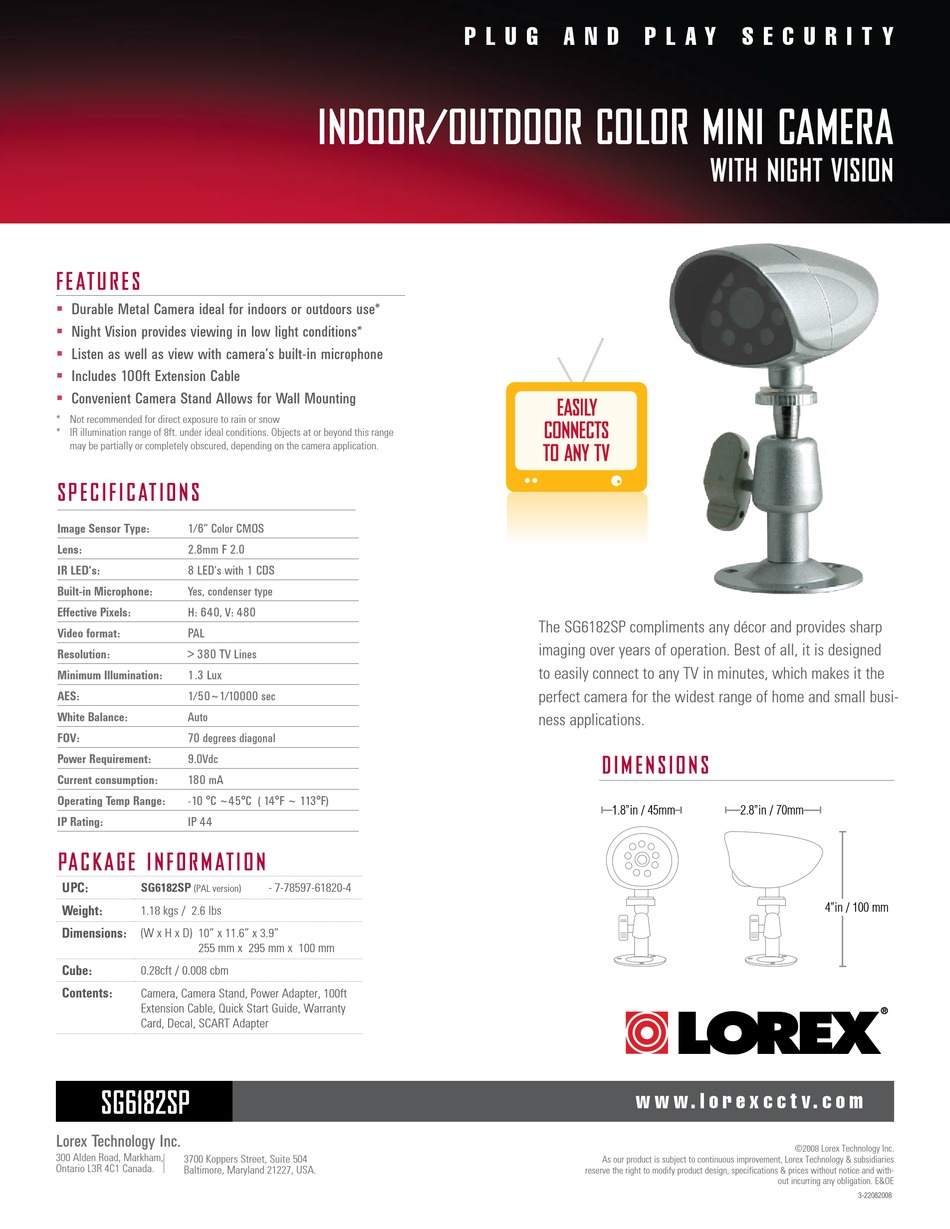 LOREX SG6182SP SPECIFICATIONS Pdf Download ManualsLib