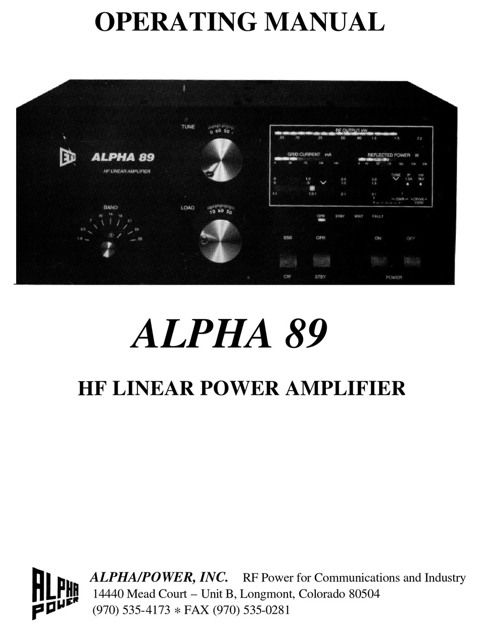 ALPHA POWER ALPHA 89 OPERATING MANUAL Pdf Download | ManualsLib