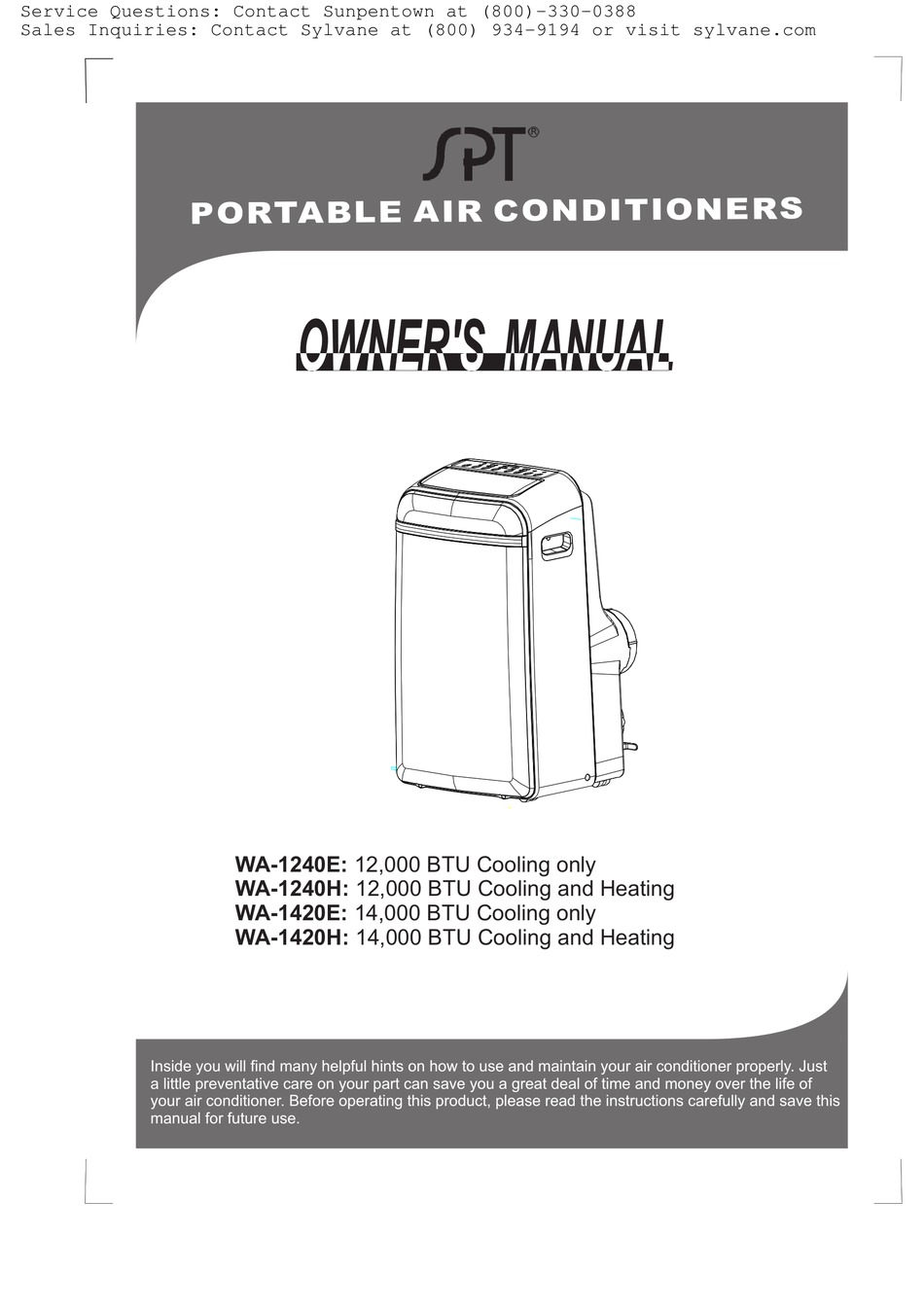 SPT WA-1240E OWNER'S MANUAL Pdf Download | ManualsLib