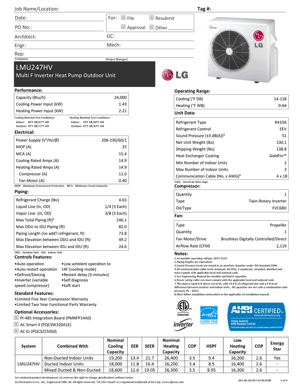LG LMU247HV SPECIFICATIONS Pdf Download | ManualsLib