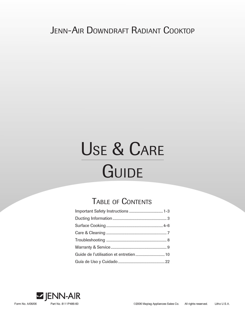 JENNAIR DOWNDRAFT RADIANT COOKTOP USE & CARE MANUAL Pdf Download