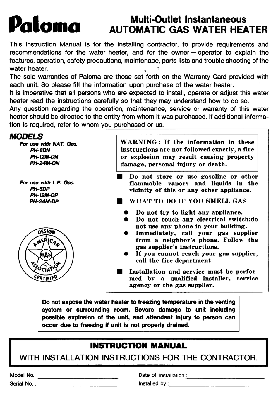 PALOMA PH-6DN INSTRUCTION MANUAL Pdf Download | ManualsLib