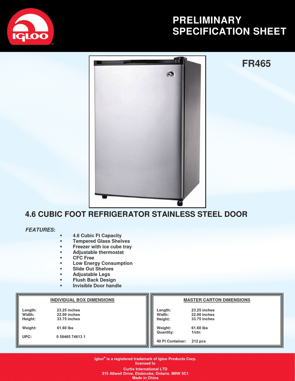 fr465 igloo refrigerator