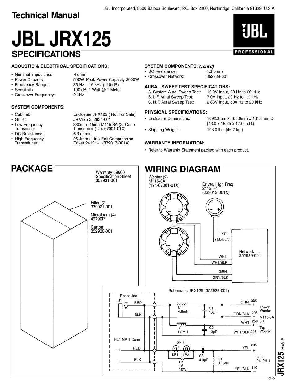 JBL JRX125 TECHNICAL MANUAL Pdf Download ManualsLib