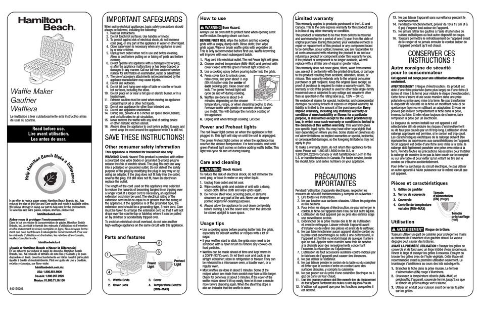 HAMILTON BEACH 26009 INSTRUCTIONS Pdf Download ManualsLib