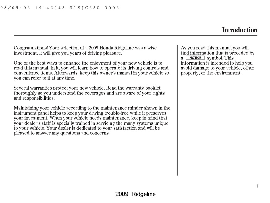 HONDA 2009 RIDGELINE OWNER'S MANUAL Pdf Download | ManualsLib