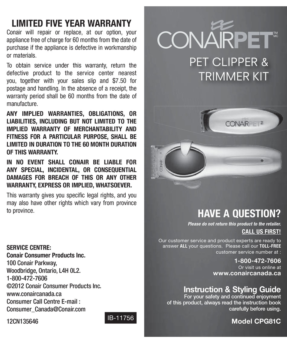 CONAIR CPG81C INSTRUCTION & STYLING MANUAL Pdf Download | ManualsLib