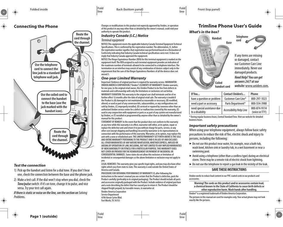 UNIDEN TRIMLINE PHONE USER MANUAL Pdf Download ManualsLib