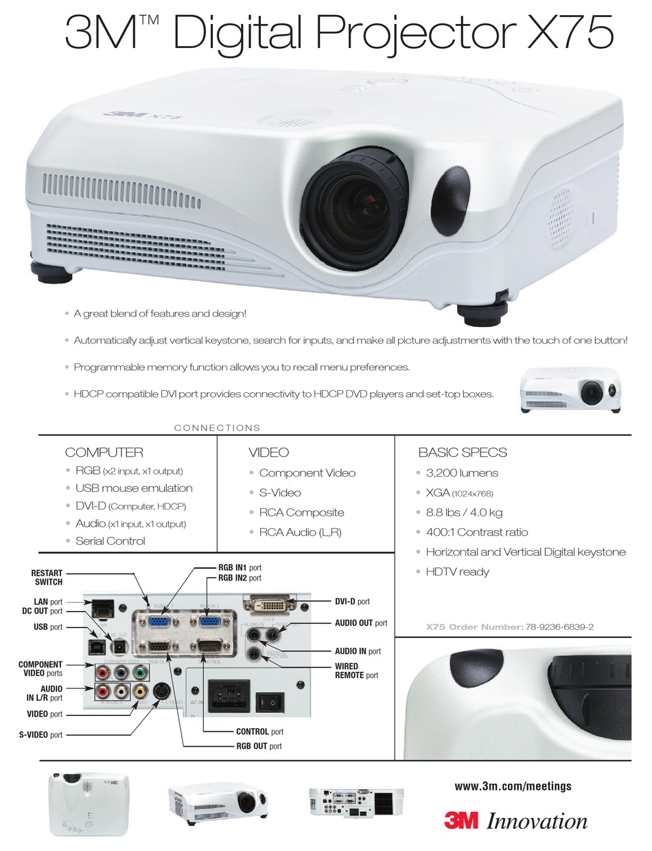 3M X75 SPECIFICATIONS Pdf Download 