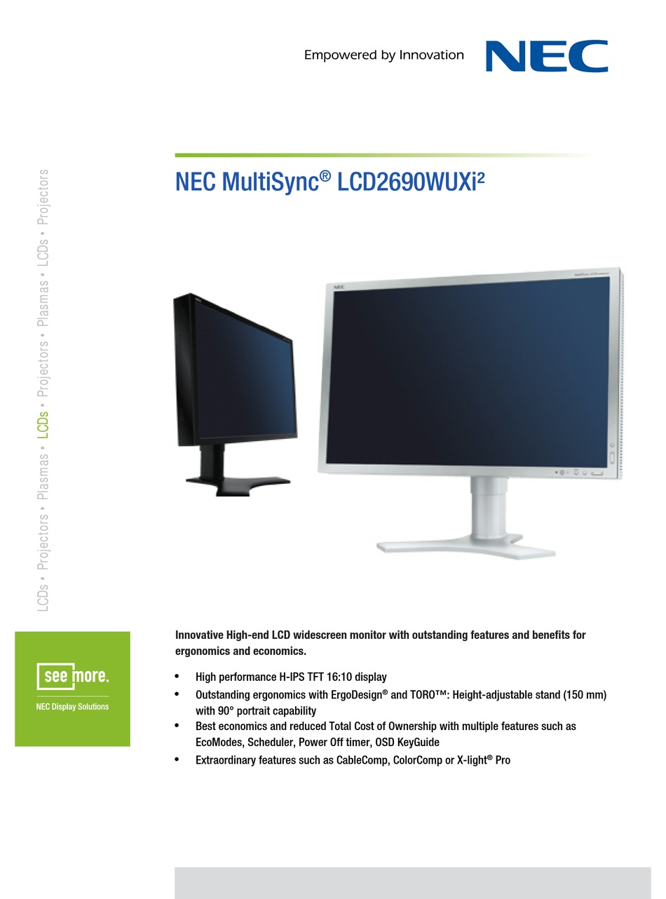 Nec Multisync Lcd2690wuxi Technical Specifications Pdf Download Manualslib