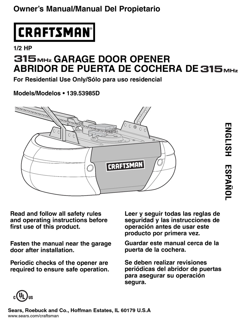 Craftsman 139 53985d Owner S Manual Pdf