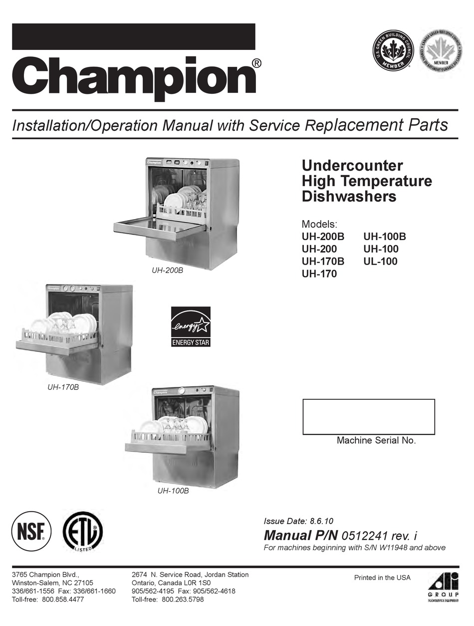 CHAMPION UH-200B INSTALLATION & OPERATION MANUAL Pdf Download | ManualsLib