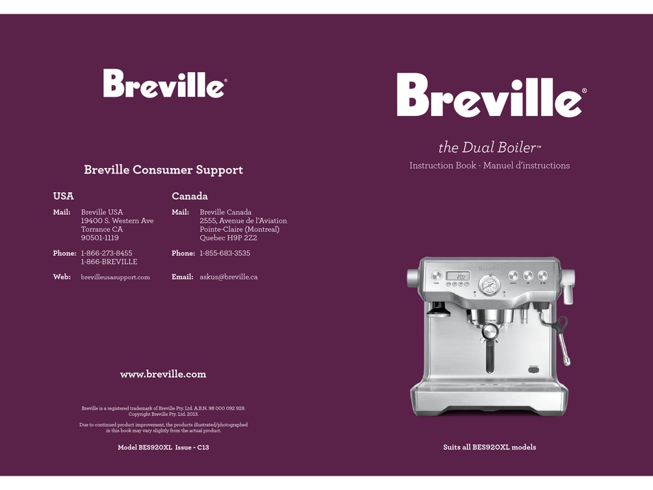 BREVILLE DUAL BOILER BES920XL INSTRUCTION BOOK Pdf Download ManualsLib