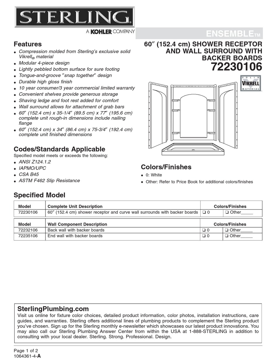 STERLING PLUMBING 72230106 SPECIFICATIONS Pdf Download ManualsLib