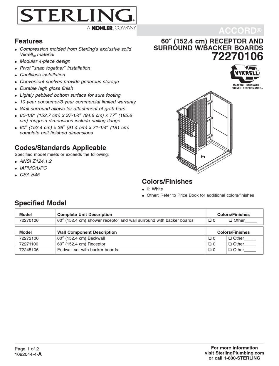 STERLING PLUMBING ACCORD 72270106 SPECIFICATIONS Pdf Download ManualsLib