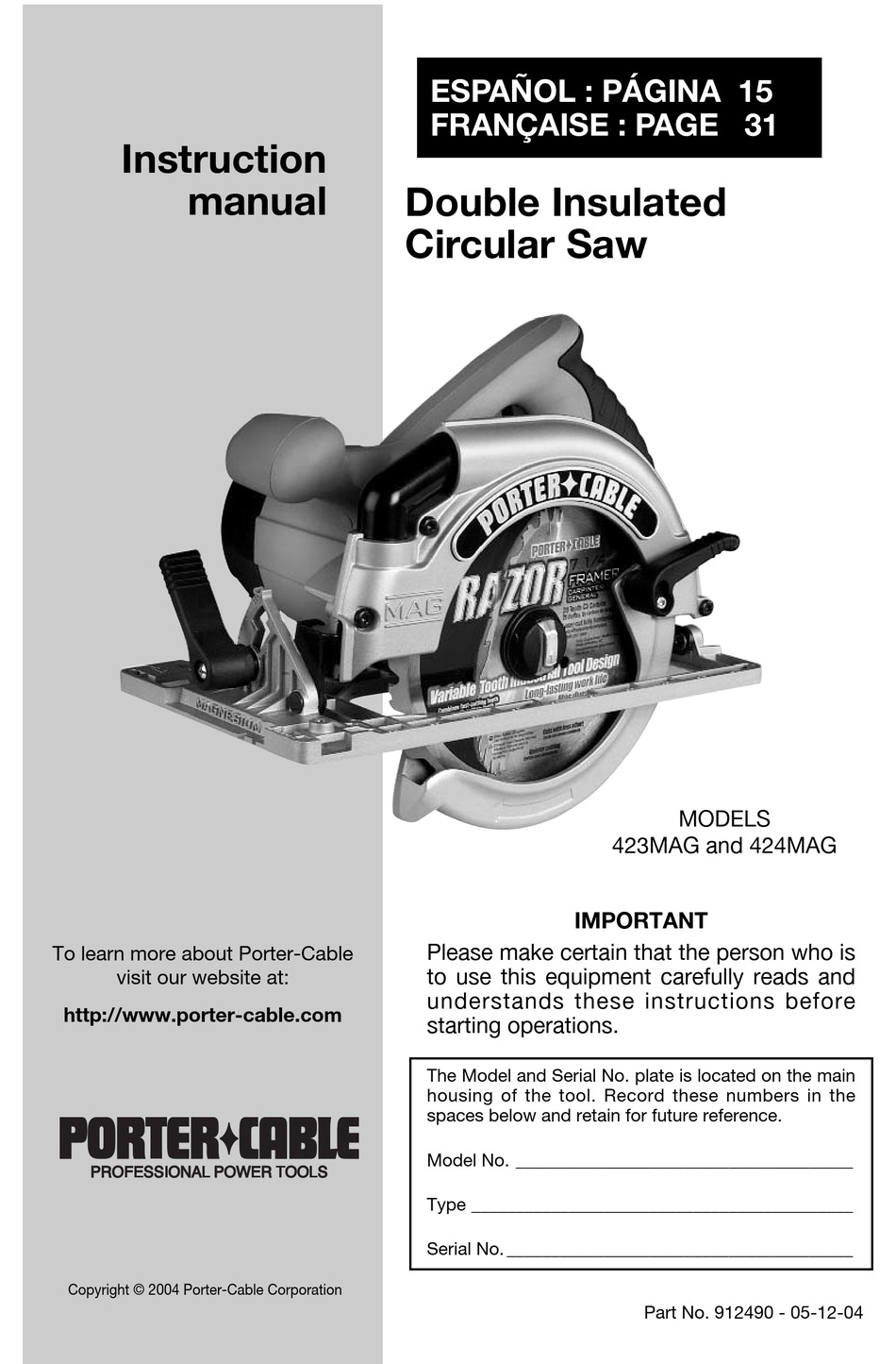 PORTER-CABLE 423MAG INSTRUCTION MANUAL Pdf Download | ManualsLib