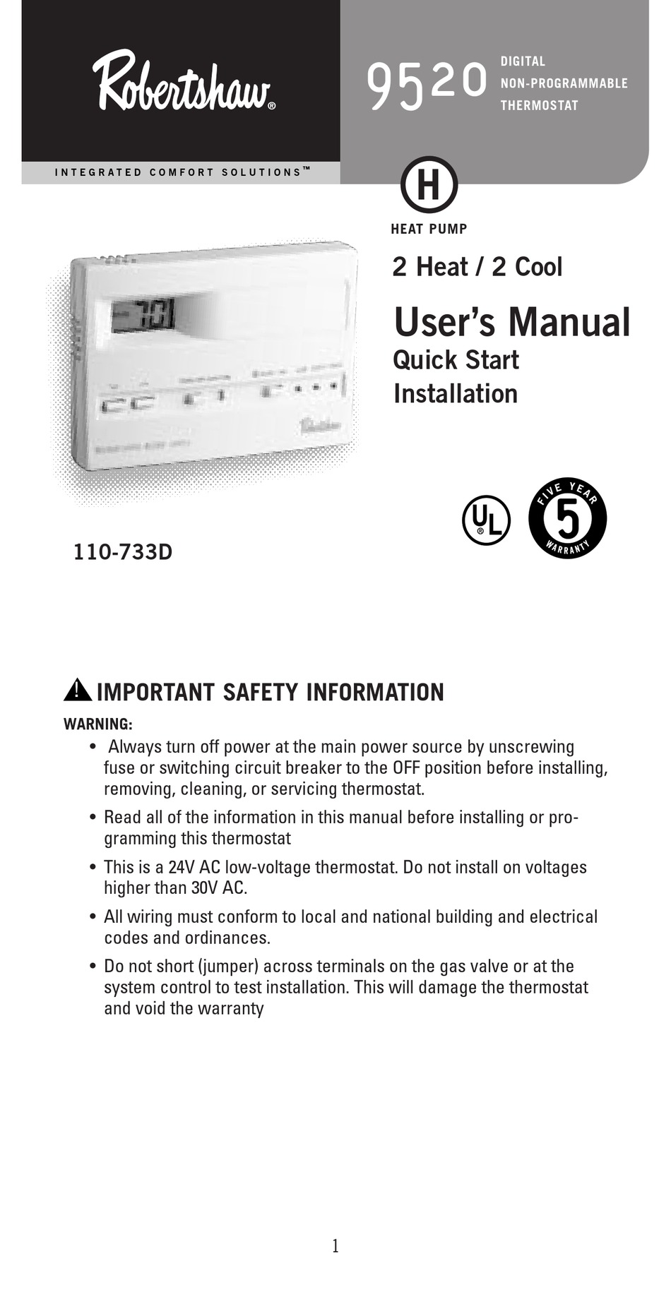ROBERTSHAW 9520 USER MANUAL Pdf Download | ManualsLib  Robertshaw 9420 Thermostat Wiring Diagram    ManualsLib
