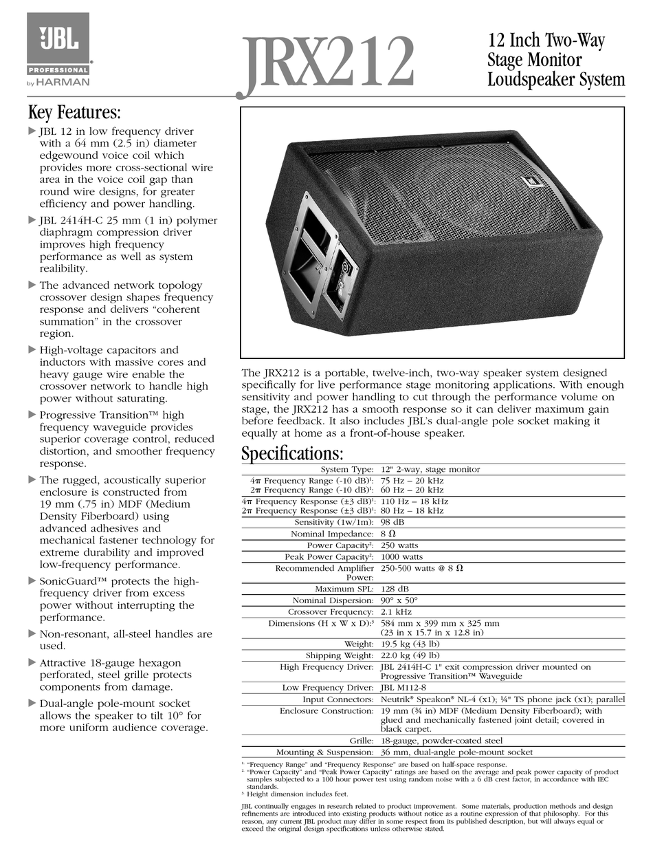 jbl jrx212 specs