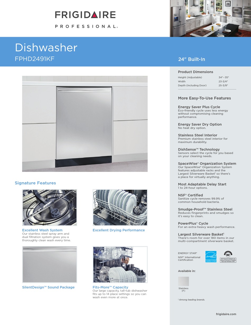 Frigidaire professional dishwasher store fphd2491kf0