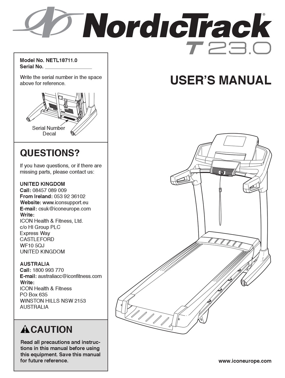 NORDICTRACK T23.0 USER MANUAL Pdf Download | ManualsLib