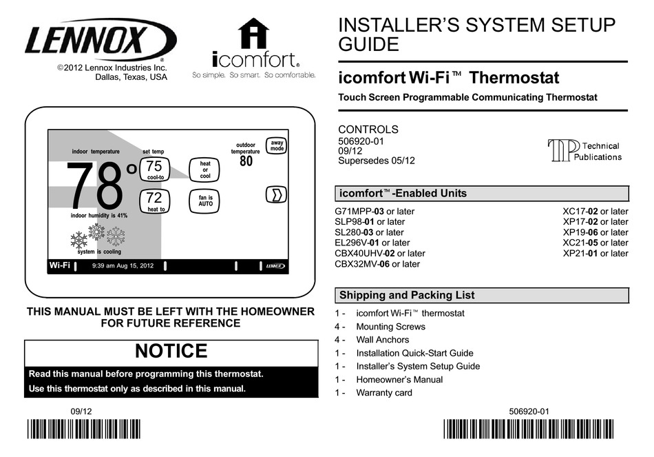 LENNOX ICOMFORT WI-FI SETUP MANUAL Pdf Download | ManualsLib