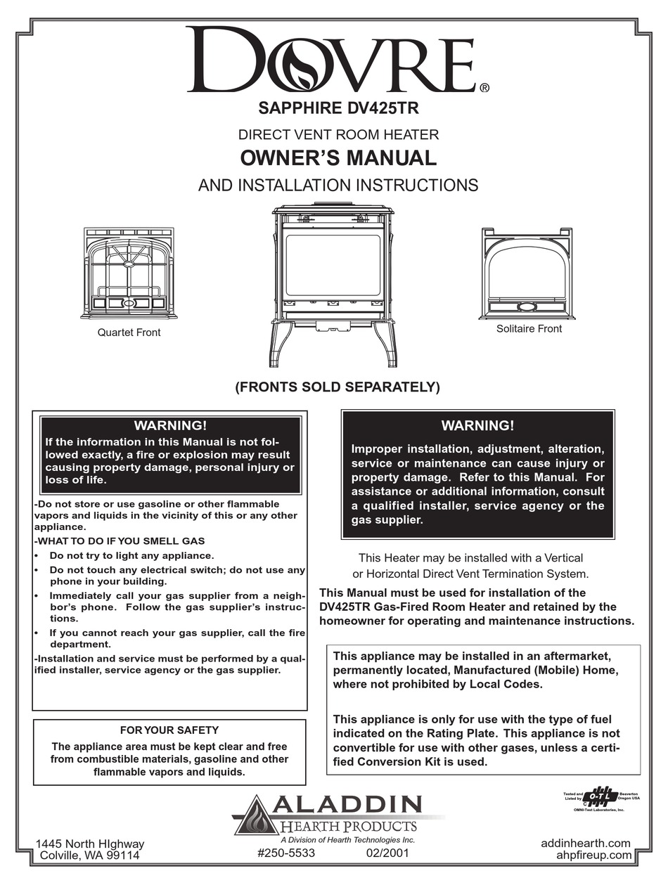 DOVRE SAPPHIRE DV425TR OWNER'S MANUAL AND INSTALLATION INSTRUCTIONS Pdf  Download | ManualsLib