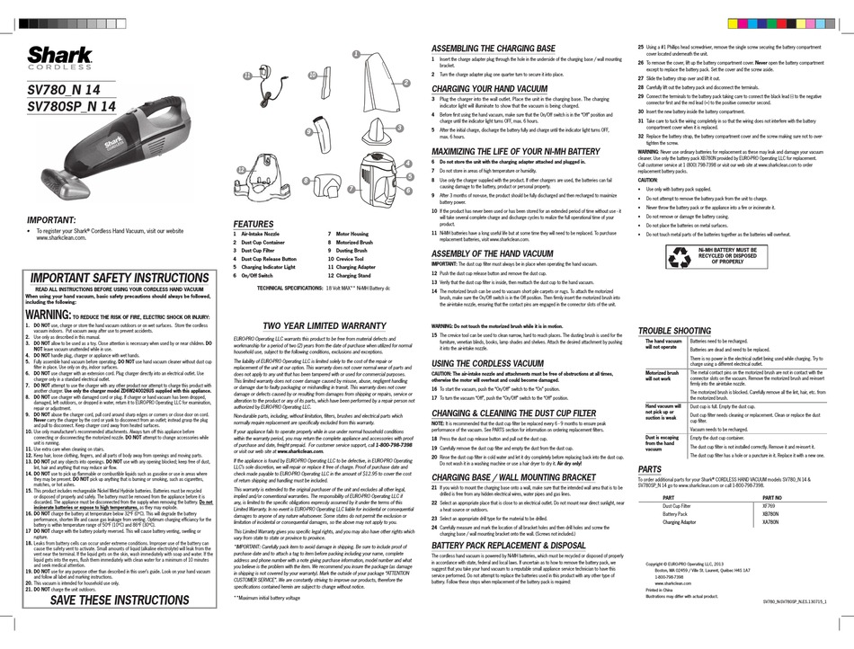 SHARK SV780_N 14 QUICK MANUAL Pdf 
