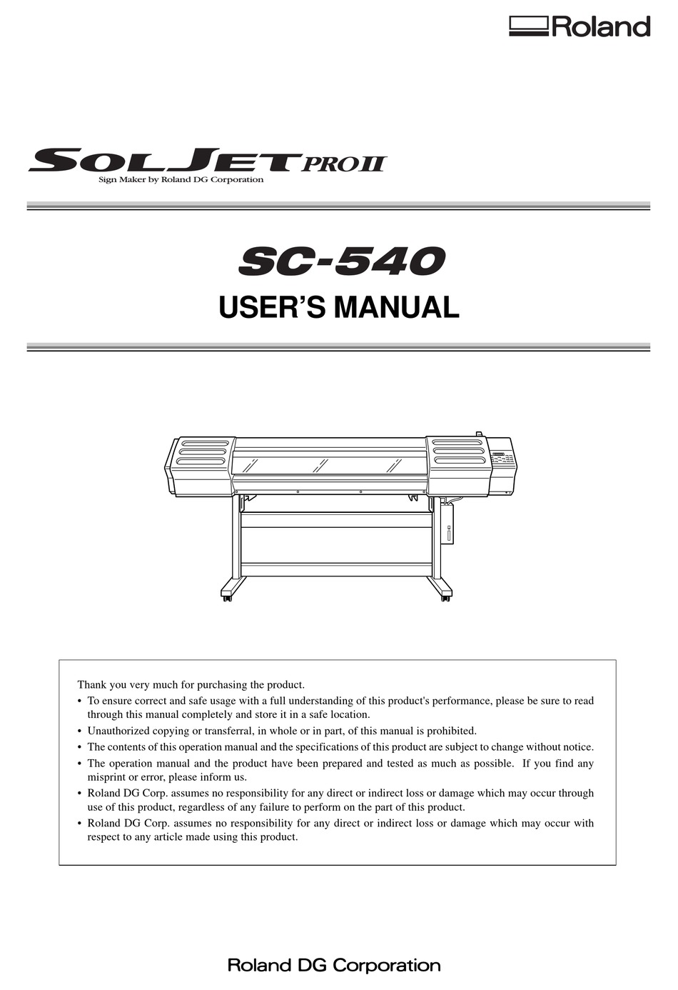 ROLAND Service Manual FOR ROLAND CammJet ProII CJ-540 SolJet ProII SC-540 