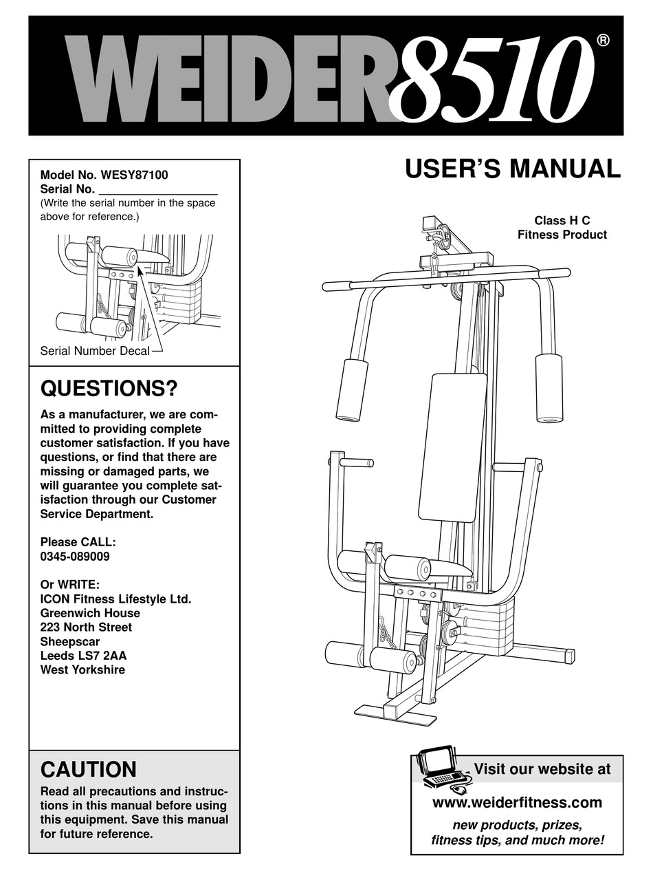 WEIDER WESY87100 USER MANUAL Pdf Download ManualsLib