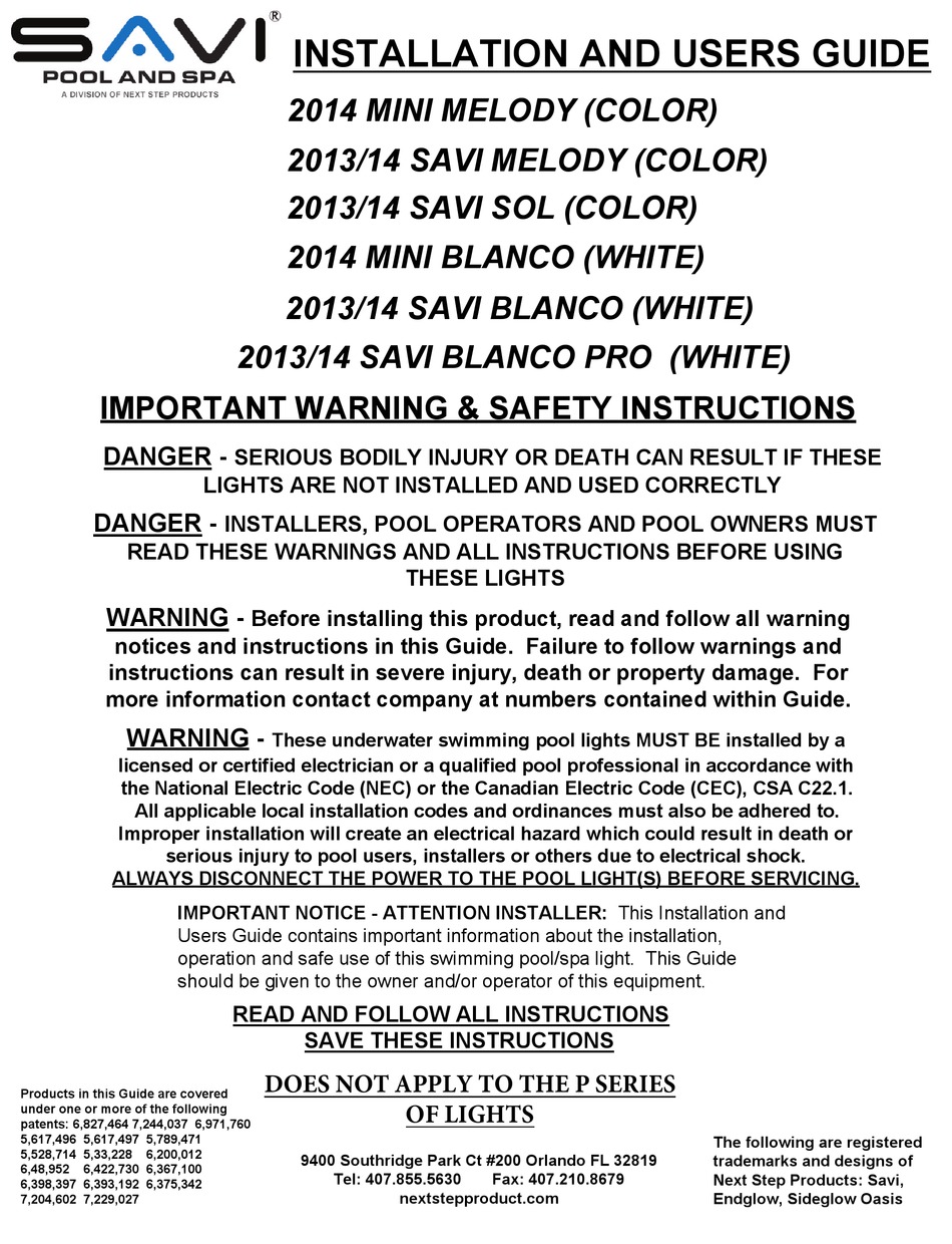 Savi Mini Melody Installation And User Manual Pdf Manualslib Savi Mini Melody Installation And User, Savi Pool Lights Manual