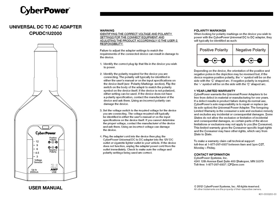 CYBERPOWER CPUDC1U2000 USER MANUAL Pdf Download | ManualsLib