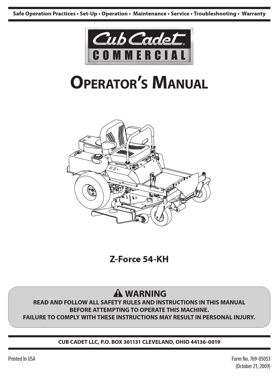 CUB CADET Z-FORCE 54-KH OPERATOR'S MANUAL Pdf Download | ManualsLib