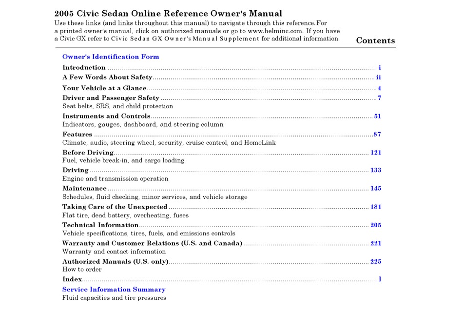 HONDA CIVIC SEDAN 2005 OWNERu0027S MANUAL Pdf Download  ManualsLib