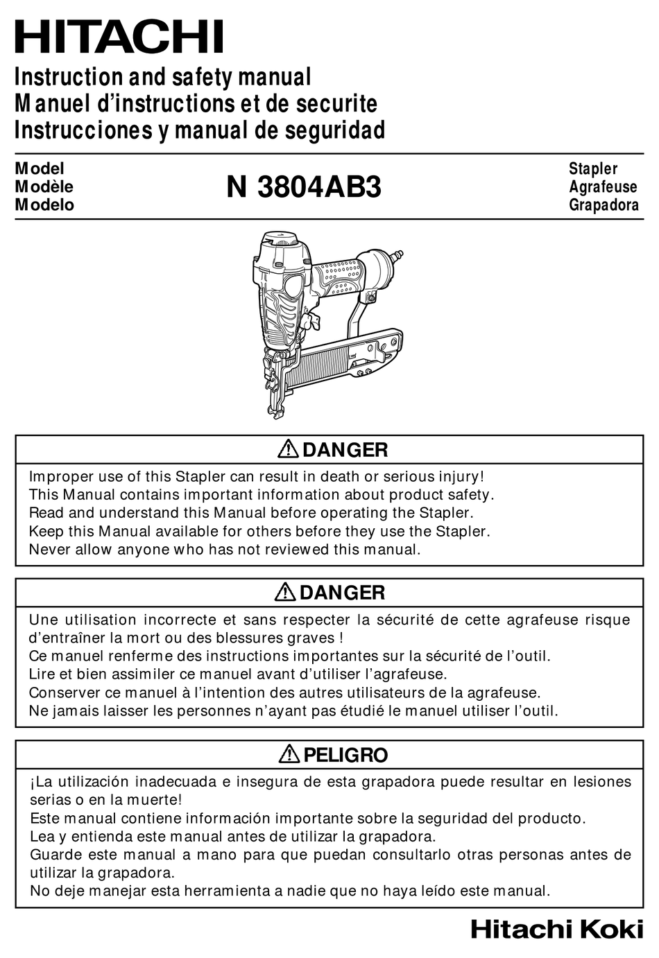 HITACHI N 3804AB3 INSTRUCTION AND SAFETY MANUAL Pdf Download | ManualsLib