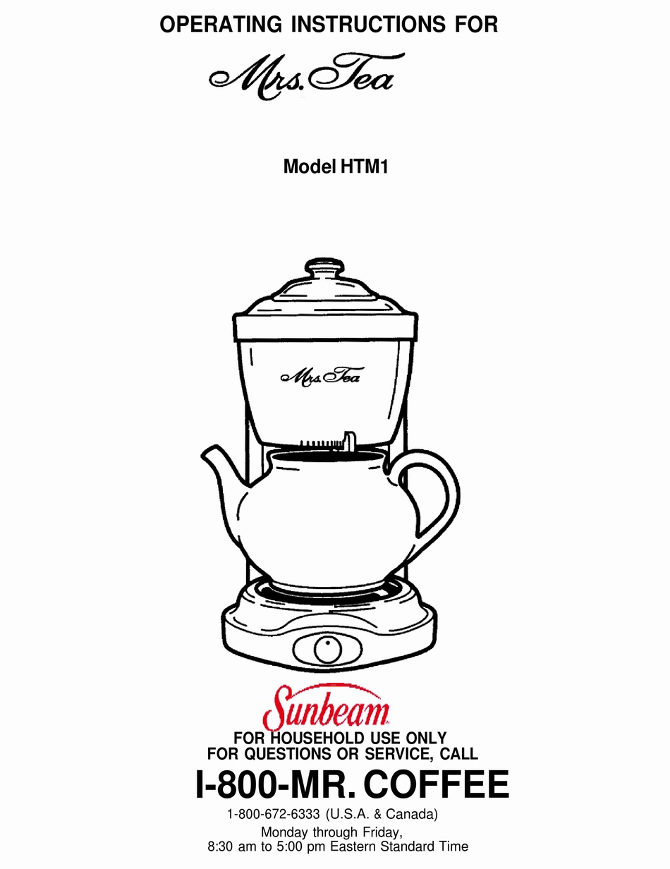 SUNBEAM MRS. TEA HTM1 OPERATING INSTRUCTIONS MANUAL Pdf Download