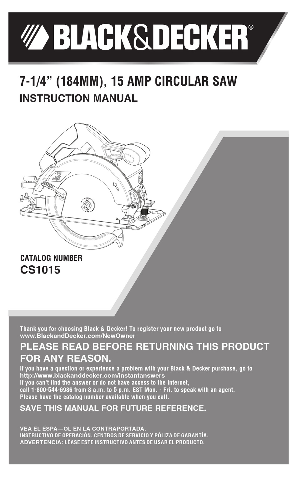 Removing The Blade Operation Black Decker CS1015 Instruction