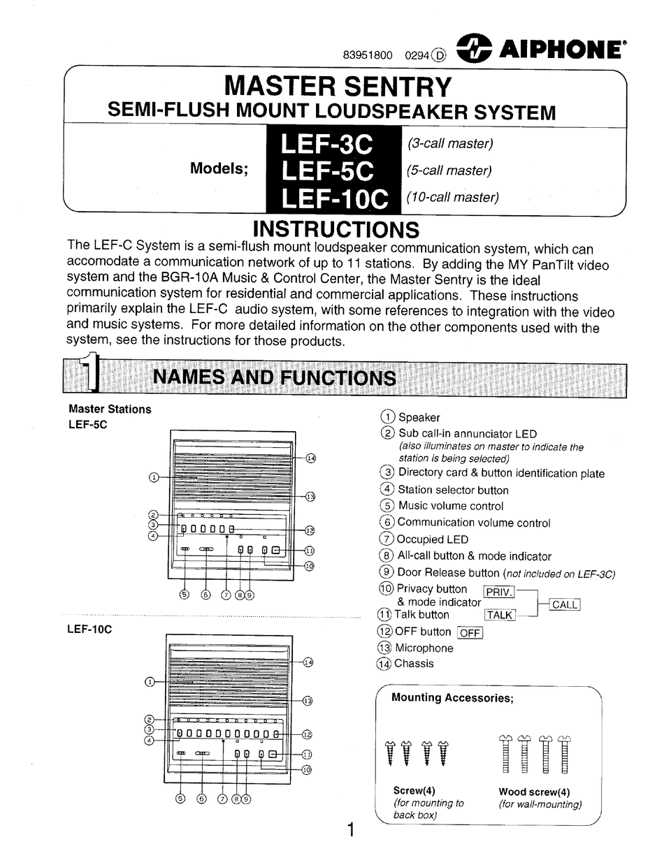 AIPHONE LEF-5C INSTRUCTIONS MANUAL Pdf Download | ManualsLib