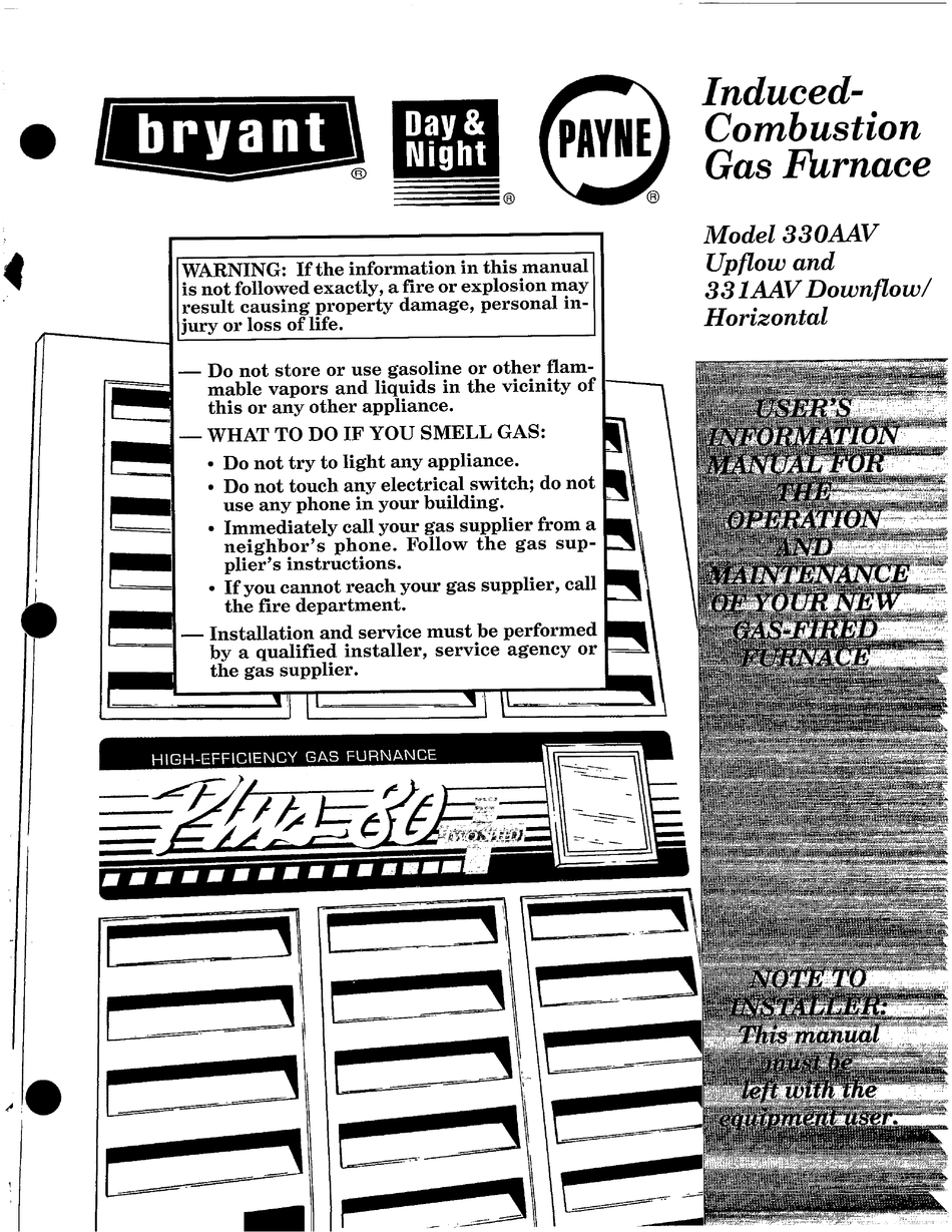 BRYANT 330AAV UPFLOW USER'S INFORMATION MANUAL Pdf Download | ManualsLib