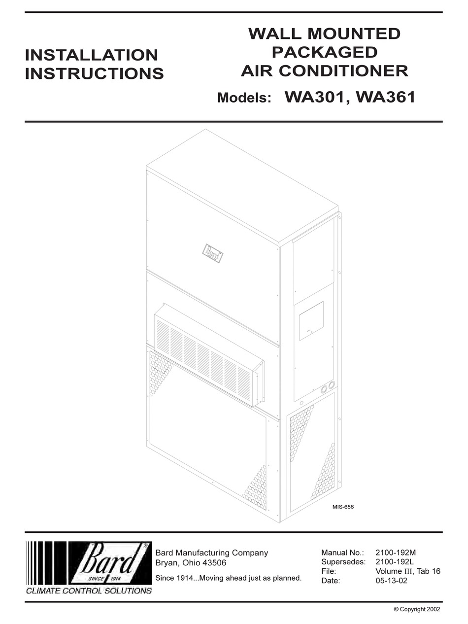 Bard Wa301 Installation Instructions Manual Pdf Download Manualslib