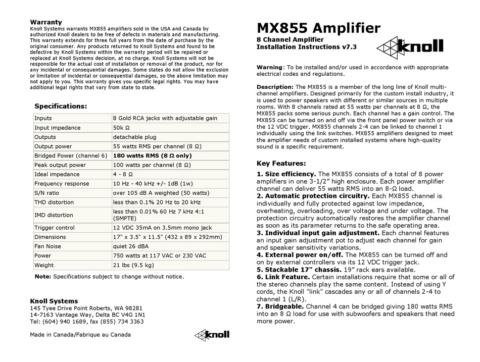 KNOLL MX855 INSTALLATION INSTRUCTIONS Pdf Download ManualsLib