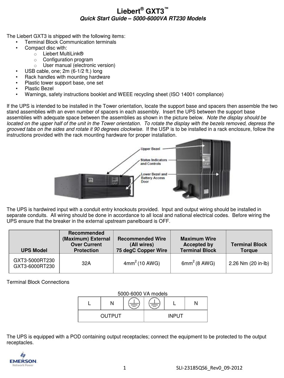 LIEBERT GXT3 RT230 QUICK START MANUAL Pdf Download ManualsLib