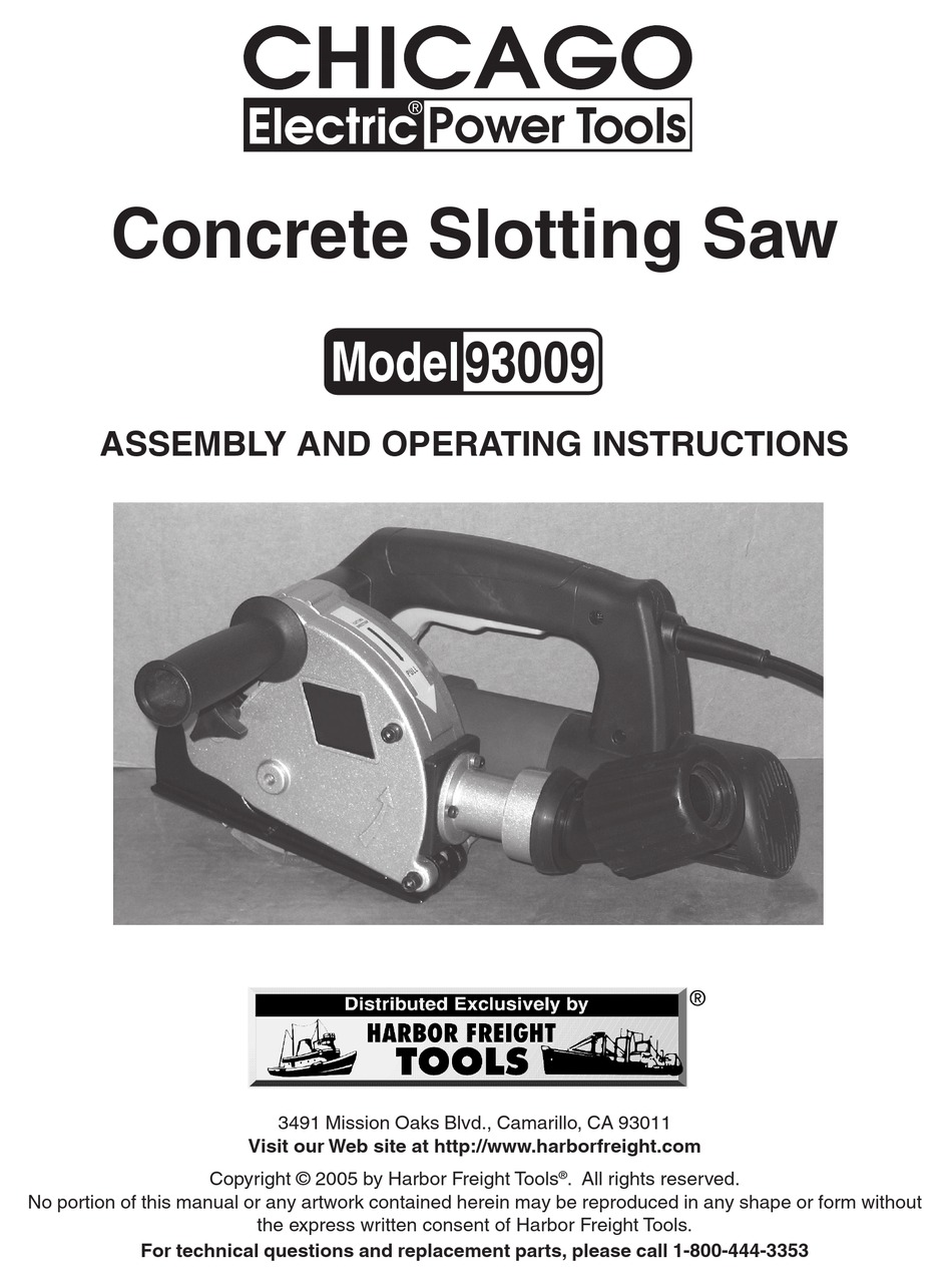CHICAGO ELECTRIC 93009 ASSEMBLY AND OPERATING INSTRUCTIONS MANUAL Pdf