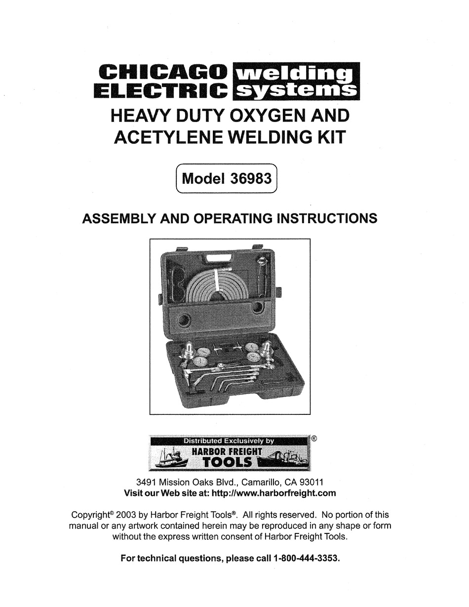 CHICAGO ELECTRIC 36983 ASSEMBLY AND OPERATING INSTRUCTIONS MANUAL Pdf