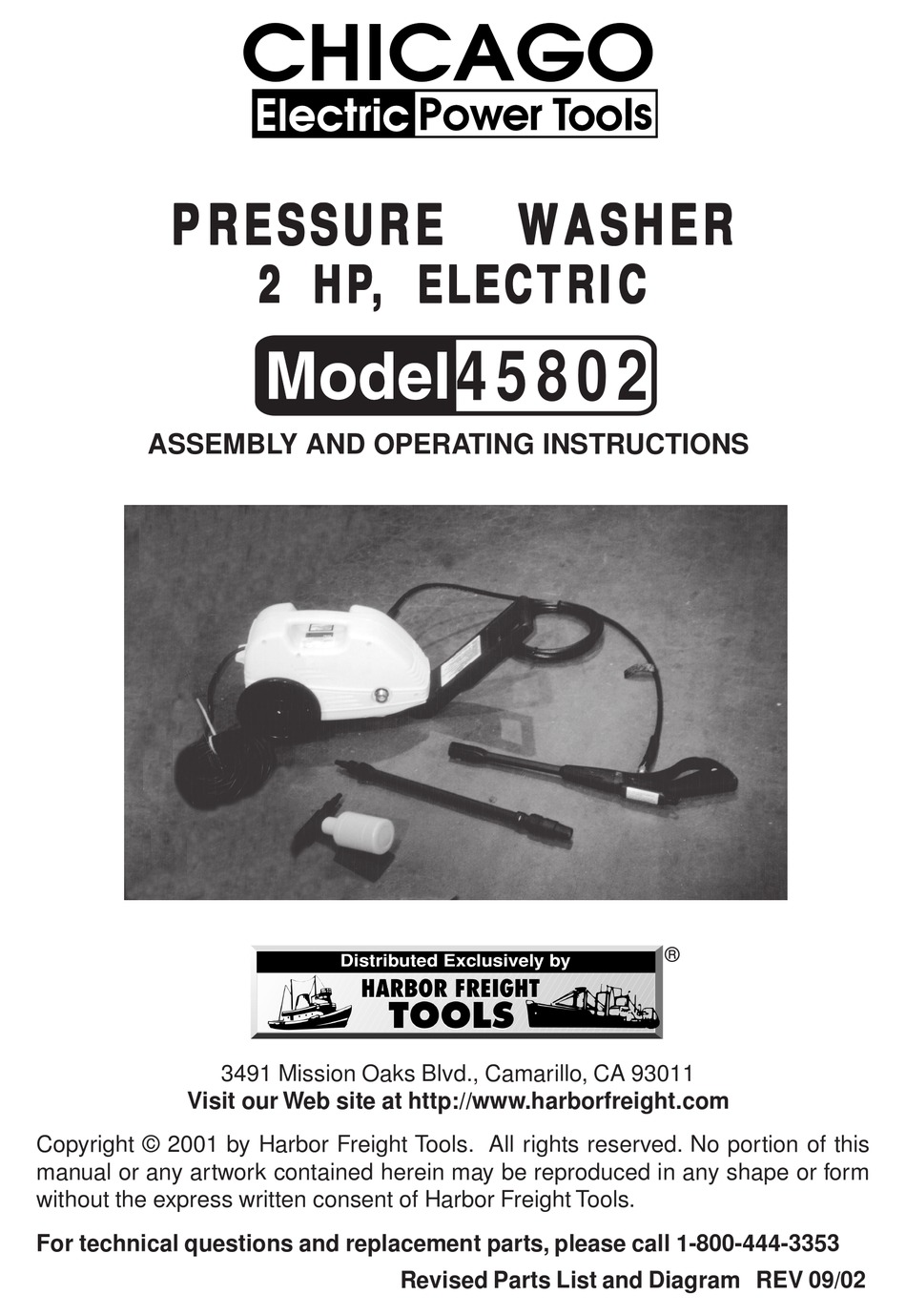 CHICAGO ELECTRIC 45802 ASSEMBLY AND OPERATING INSTRUCTIONS MANUAL Pdf
