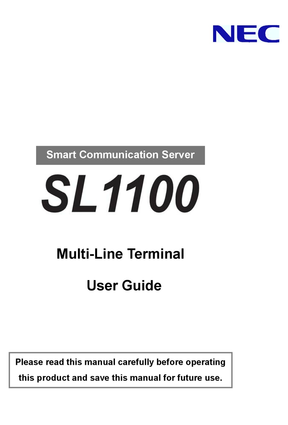 NEC SL1100 USER MANUAL Pdf Download | ManualsLib