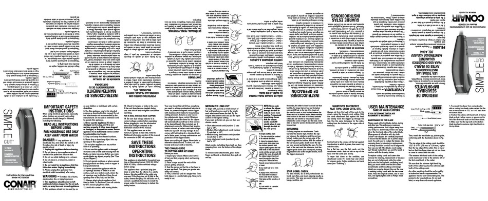 CONAIR HC102NGB INSTRUCTIONS FOR CARE AND USE Pdf Download | ManualsLib