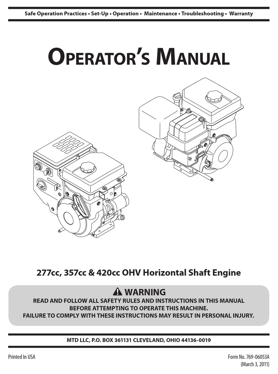 Mtd 420cc Operators Manual Pdf Download Manualslib
