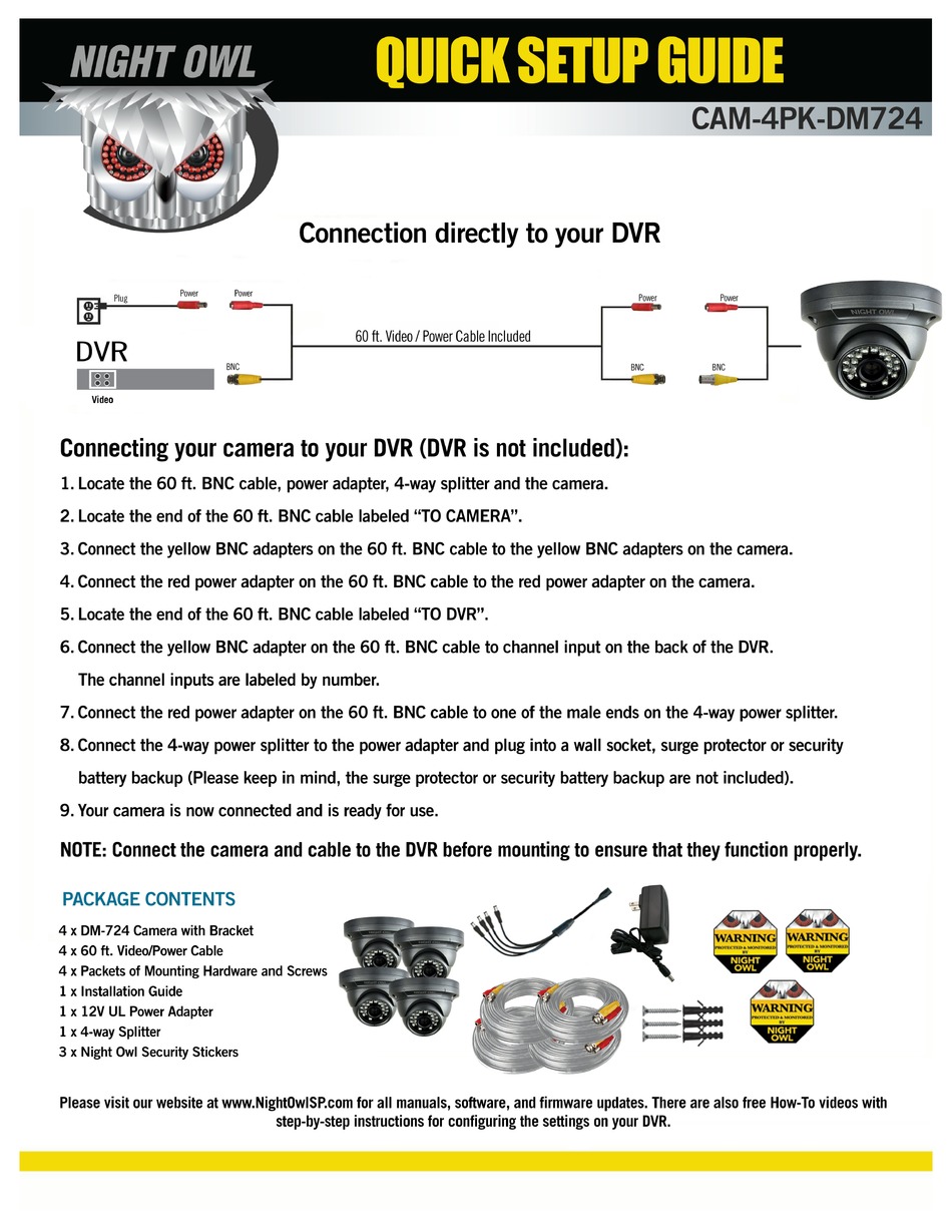 NIGHT OWL CAM4PKDM724 QUICK SETUP MANUAL Pdf Download ManualsLib