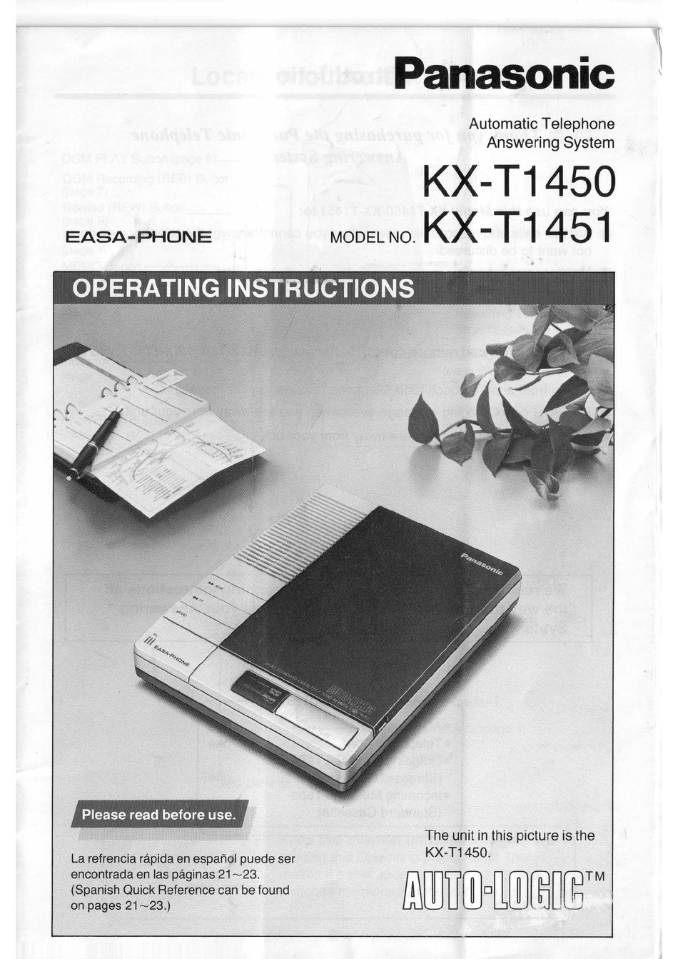 PANASONIC EASA-PHONE KX-T1451 OPERATING INSTRUCTIONS MANUAL Pdf